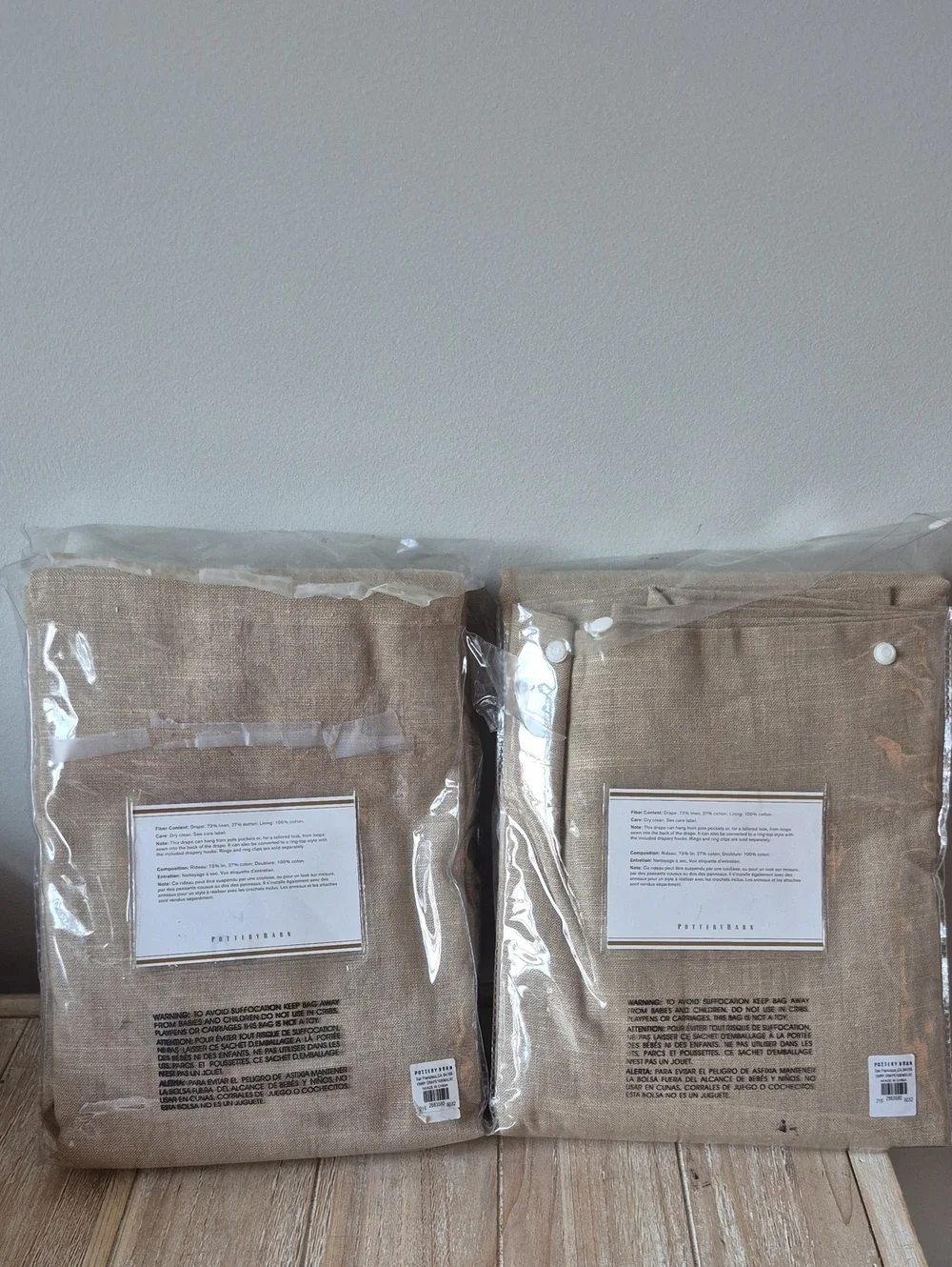 Pottery Barn 2 Emery  3 In 1 Pole Top Curtains Walnut Linen Blend 50 X 108 In L